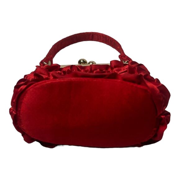 Red Ruffled Satiny Mini Purse Handbag 4”x4” Prom Party Holiday Polyester - Picture 4 of 12
